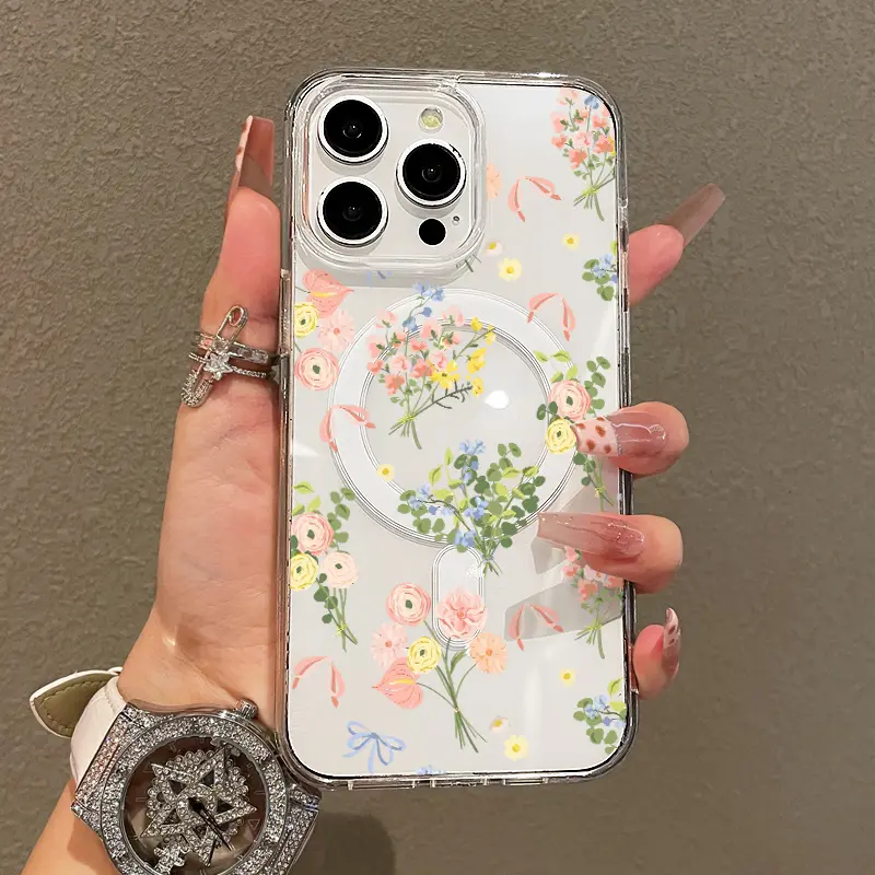 Magnetic Soft Case for iPhone11/12/13/14/15/16/promax, Bowknot Floral Collage MagSafe Compatible,Springtok Aesthetic Pattern Design Lightweight,y2k cased,AntiScratch,and Trendy Screen Protector Resistance Shockproof Protection Cover Protective