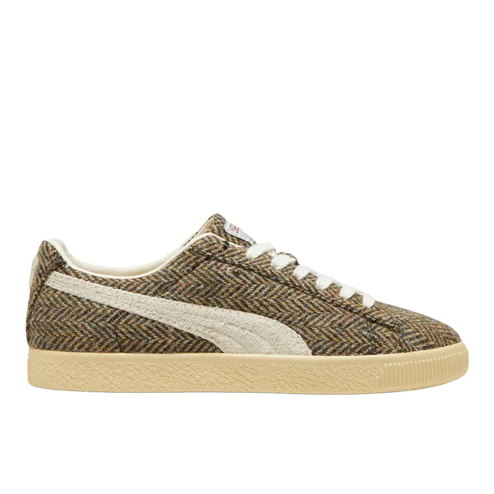 PUMA Mens Clyde Harris Tweed Lace Up Sneakers Shoes Casual - Beige