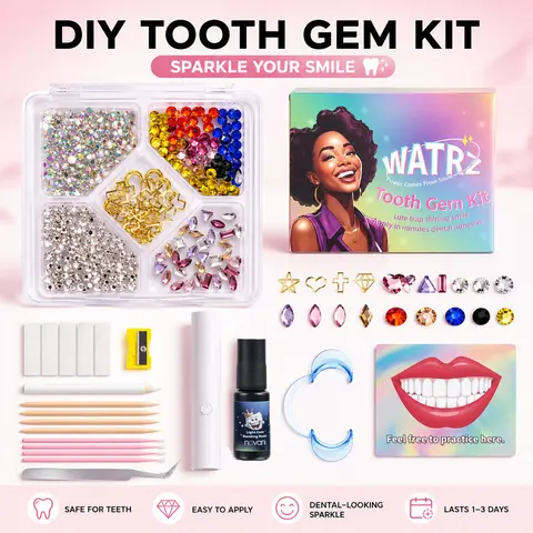 QIAO CRYSTAL Aesthetic Cosmetic Plastic Crystal Smile Decoration Set - DIY Tooth Gem Kit, Teeth Accessory with Flatbottom Secure Design, Gentle Shiny Accents, Mix Sizes & Shapes, Easy Install & Remove for Daily Use, Parties