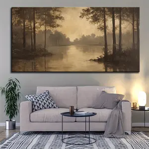1.5 Inch Thick Solid Pine Wood Frame, Forest Painting Canvas Wall Painting, Yellow Autumn Wilderness Landscape Artwork, Large Nature Autumn Trees Picture, Modern Office Landscape Painting, Living Room Bedroom Hanging Print