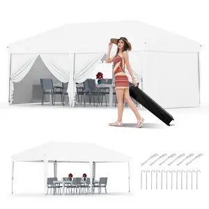 10x20FT Heavy Duty Pop Up Canopy Tent - 6 Removable Sidewalls, Silver Coated Top, Roller Bag, Sandbags, Adjustable Height, Easy Setup Event Shelter for Patio, Garden, Beach