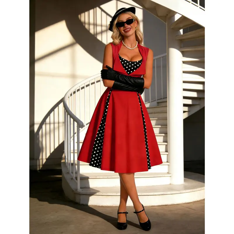 open lace back dress Red 1950s Polka Dot Halter Dress main image 1