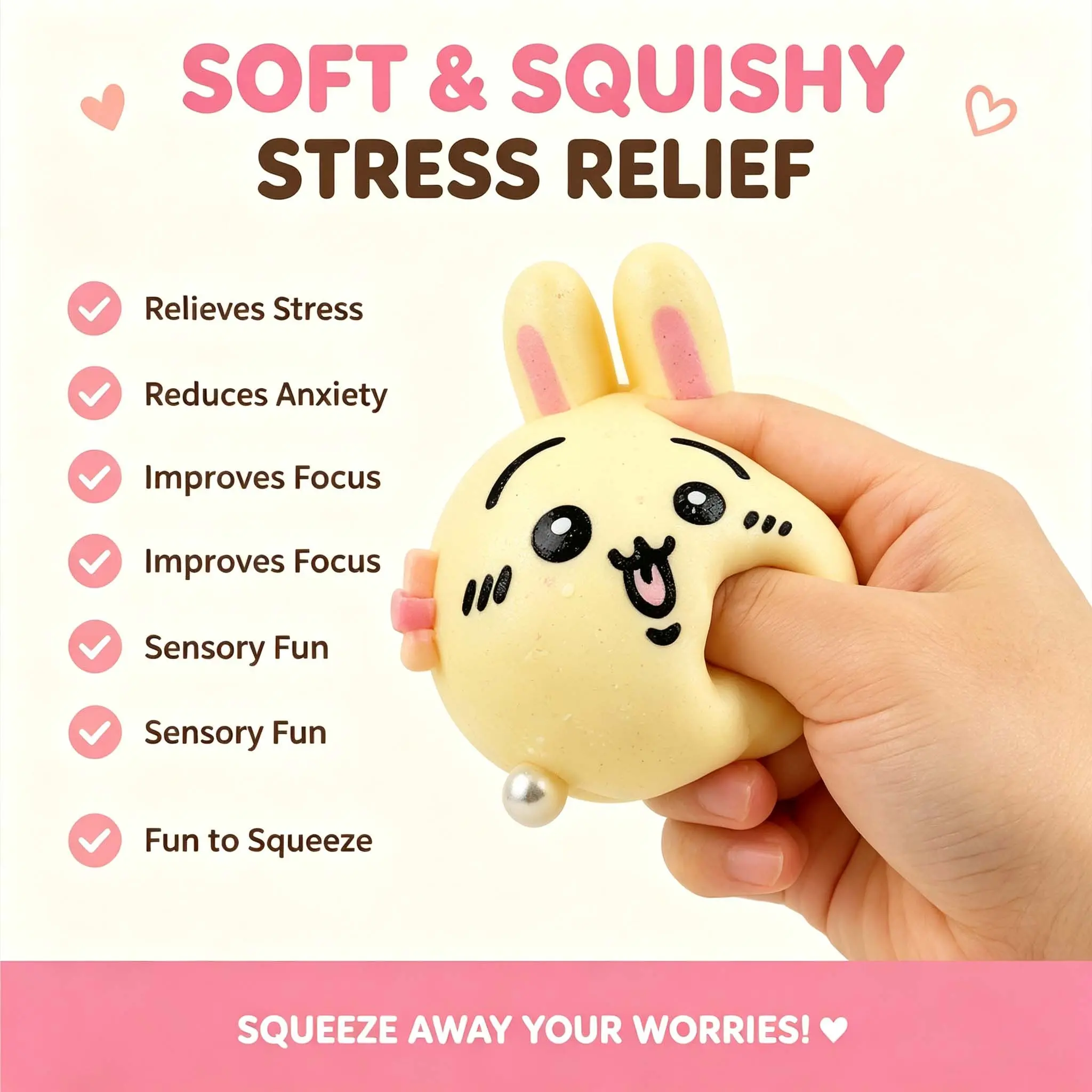 Usagi Squishy – Cute Bunny Character Squeeze Toy, Soft Kawaii Sensory Fidget Toy, Slow Rising Stress Relief Toy, Perfect Gift for Squishy Lovers