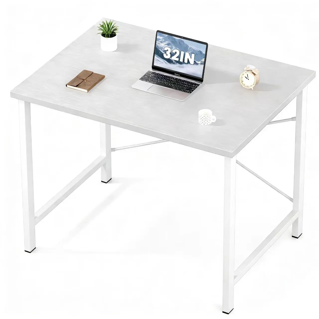 32-Inch Modern Simple Office Desk - Sturdy White Study Writing Table with X-Frame Steel Reinforcement, Sleek Wooden Tabletop, Easy Assembly, Space-Saving for Bedroom Small Spaces Workstations, Desk For Bedroom, Rectangular