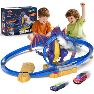 VATOS Dragon Slot Track Cars Set Toys - Racing Car Toy with Light & Spray, 4-7 Years Old Boy Girls Toys, Activity Indoor Kids Track Race Car Gifts