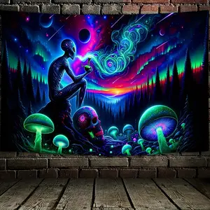 VIKAMA Psychedelic Alien Tapestry Mushroom Bedroom Boho Backdrop Fantasy Starry Night Energy Field Art Decoration