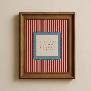 You'll Never Know Dear How Much I Love You Nursery Wall Art, Blue Red Striped Americana Print Unframed, Paper