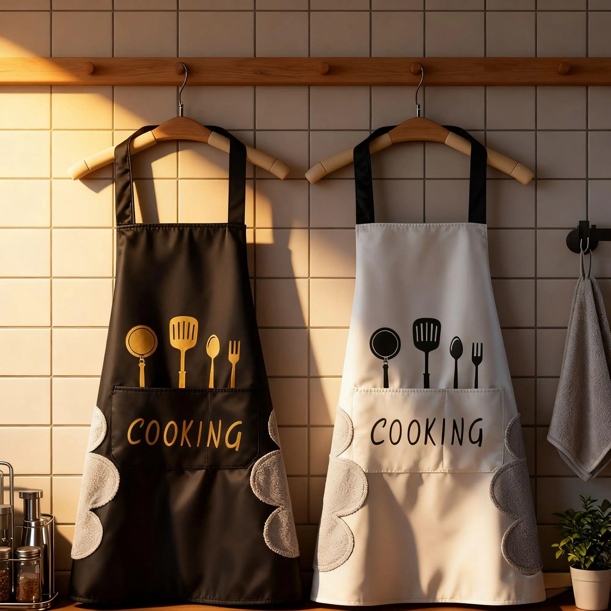 Men's 2-Pack Waterproof Chef Aprons - Adjustable Buckle Strap, Abrasive-Resistant Cotton Canvas-Polyester Blend, Large Pockets, Minimalist 2-Piece Set for Fathers' Daily Home Kitchen Use, Practical Gift Accessory