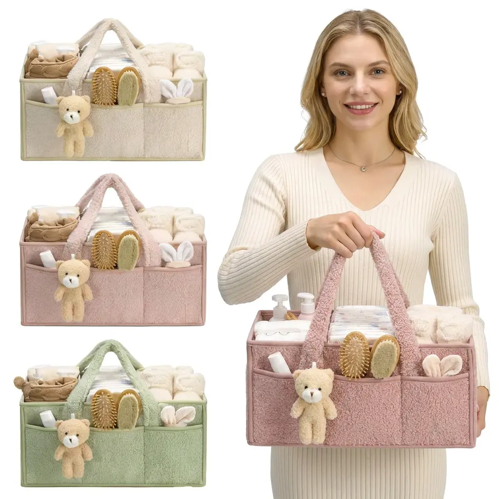 Portable Diaper Caddy Organizer with Handle - Newborn Essentials, Unisex Shower Gift, Car Storage Bin for Wipes, Baby Registry Must-Have