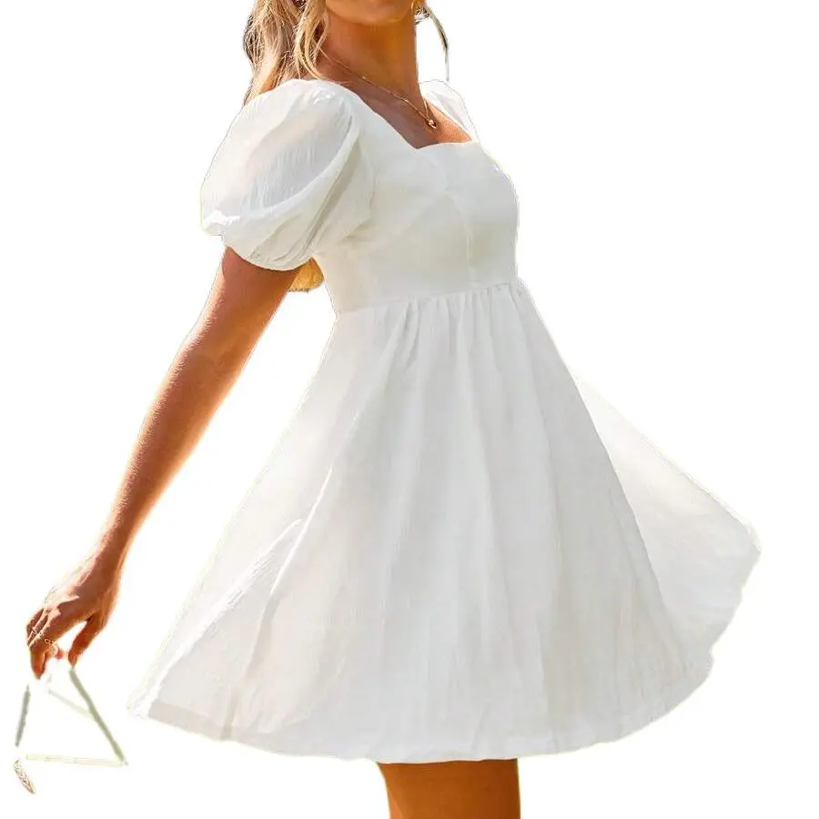 Solid Color Short Sleeve Square Neck Puff Dress For Summer,White Graduation Dress Fabric Formal - TikTok Shop Solid Color Short Sleeve Square Neck Puff Dress For Summer,White Graduation Dress Fabric Formal - TikTok Shop
