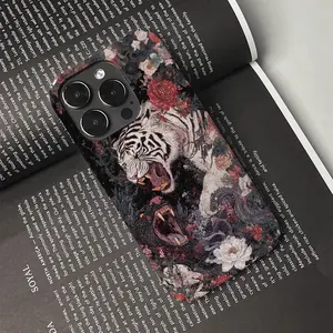 Artistic black panther and white tiger floral pattern chic phone case for iPhone 17 16 15 14 11 12 13 Pro Max Air Plus back cover