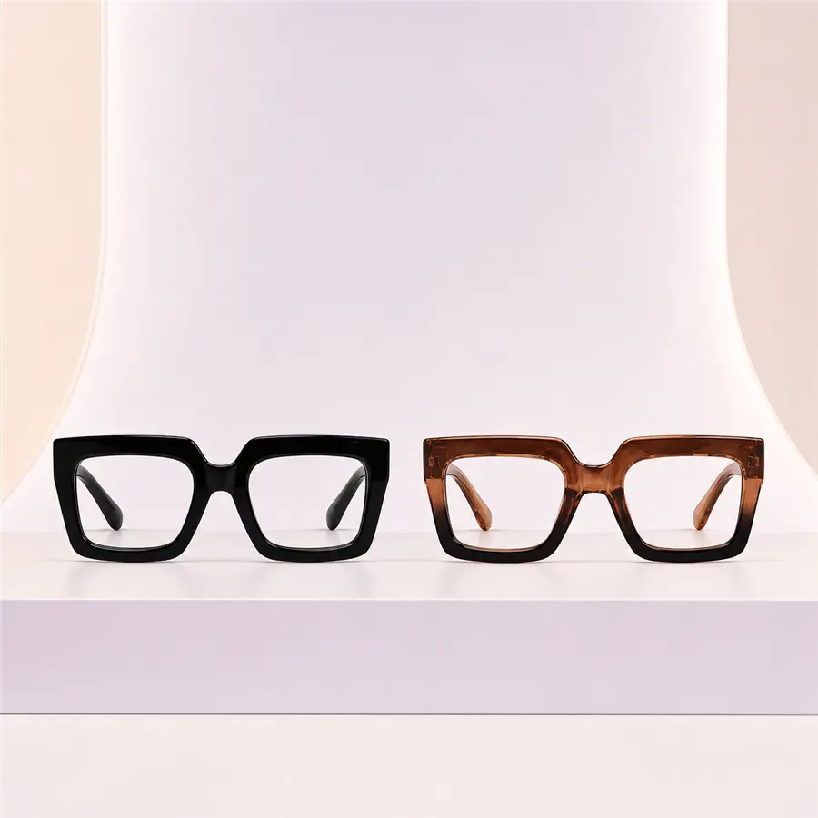Reading Glasses Chunky Geometric Frames - Modern High-Gloss Statement Eyewear, Broad Temples, Wide Fit, Multiple Colors