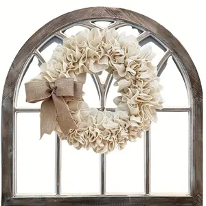 Rustic Linen Wreath with Butterfly Knot, Linen Farmhouse Wreath, Large Bow Wreath, All-Year Rustic Wreath, Mother's Gift, Front Door Wreath