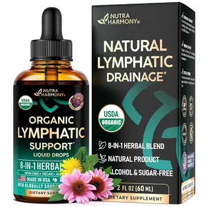 Nutra Harmony USDA Organic Lymphatic Drainage Supplement Echinacea Elderberry Dandelion Rosehip Cleavers Calendula Burdock Made in USA 2 fl oz Immune Support Cleanse Detox