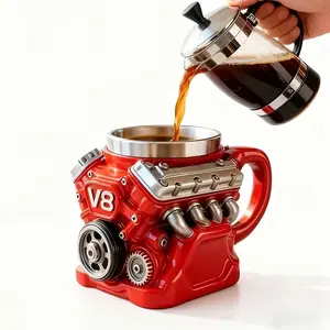 Stainless Steel V8 Style Mug, Perfect Christmas Gift, Ideal for New Year and Birthday, Men's Gift for Car Lovers, Coffee Mug, Funny Mug