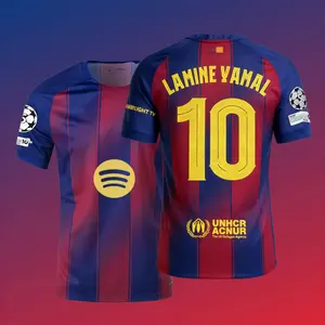 2526 Home Red  Blue No.10 Lamine Yamal Retro Short Sleeve Soccer  Football Jersey