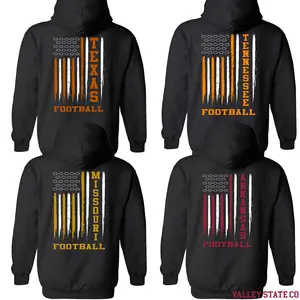 College Varsity Football Flag Hoodie American Flag Graphic Pullover Sweatshirt for Men and Women Gift for Football Fans Dad Husband Boyfriend Girlfriend