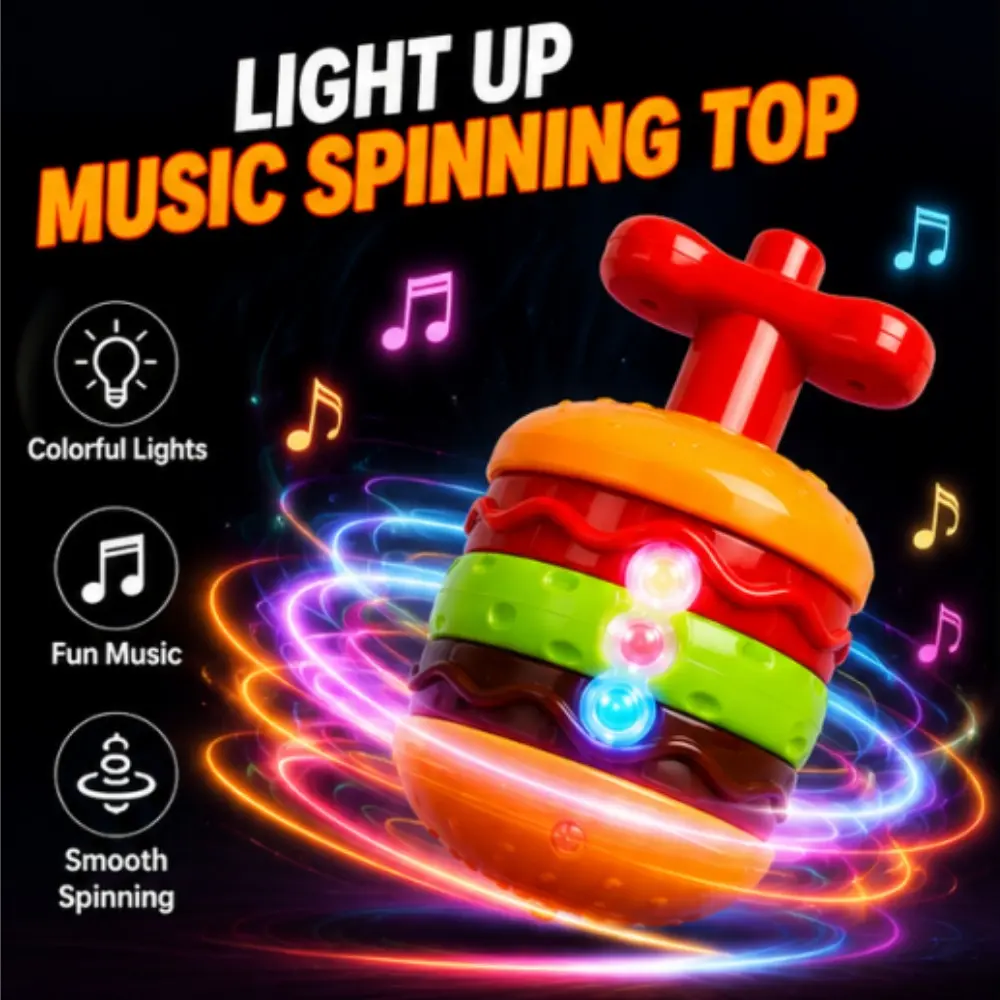 1pc Compact Round ABS Plastic Hamburger-Shaped Interactive LED Spinning Top - Lightweight, Durable, Colorful Flashing Lights, Gasing Spintop, Children's Novelty Holiday Gift Toy