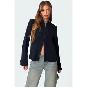 Oversized Zip Up Turtle Neck Cardigan