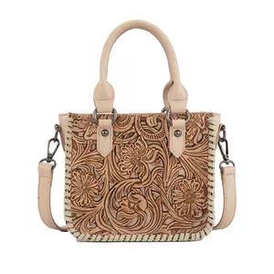 Trinity Ranch Floral Tooled Collection Mini Tote/Crossbody Bag for Women