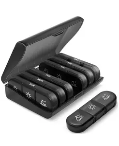 XL Weekly Pill Organizer - 3 Times a Day Pill Box with One-Side Large Openings, Black Privacy Protection AM/ PM Case for Healthcare and Aids Organizer with Times a Day stick-on label Capsule Pill Dispenser