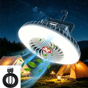 LED Camping Fan Light - USB Rechargeable Tent Cooling Fan, Wall/Desktop Mount for Dorms, Small Hook Hanging for Campsites, Emergency Lighting for Summer Camping, Family Use