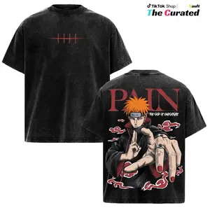 Vintage Acid Wash Oversized Anime T-Shirt - Akatsuki Pain "God of Amegakure" Graphic Tee