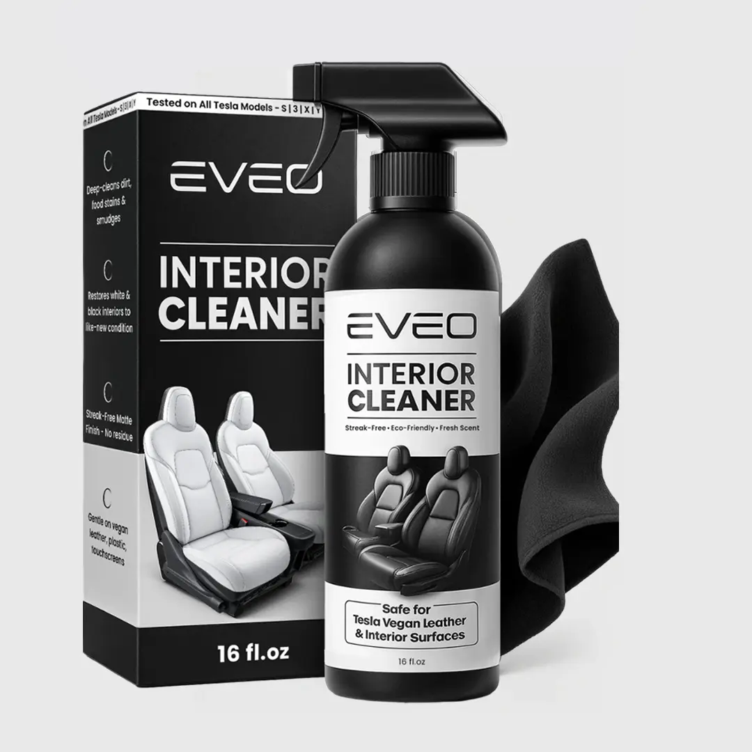 EVEO Tesla Interior Cleaner Spray Kit, 16oz Car Detailing Solution - pH Balanced, Safe for White & Black Vegan Leather, Includes Microfiber Cloth, Car Upholstery Cleaner