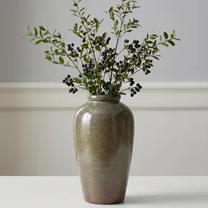 Rustic Farmhouse Vase - 11 Inch Large Brown Pottery Vases Home, Glazed Textured Decorative Vase for Pampas Grass, Console, Entryway Table, Mantle, Centerpieces