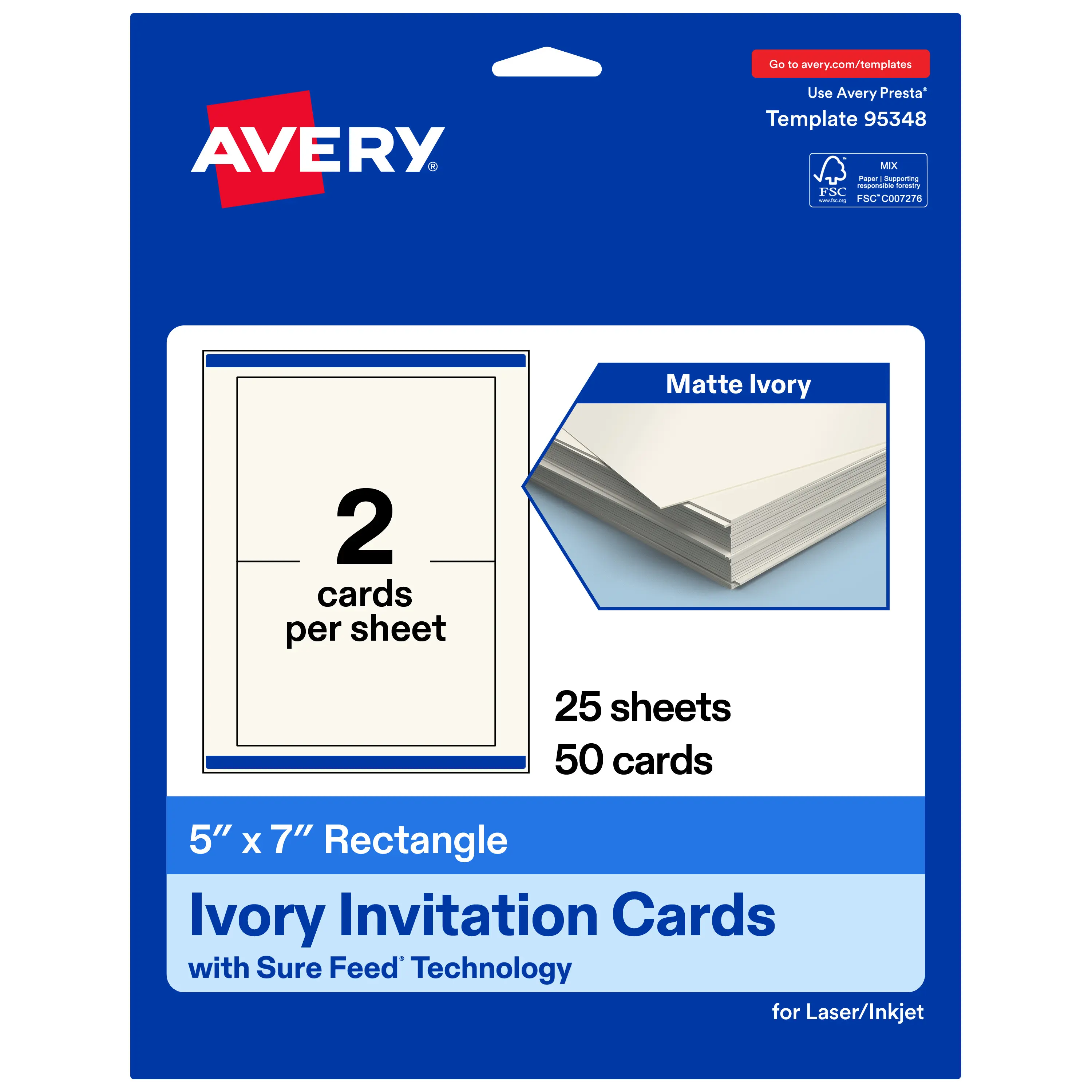 Avery Matte Ivory Invitation Cards, 5" x 7" Rectangle