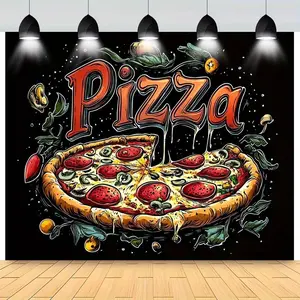 Pizza Party Banner Decoration - Vibrant Pizza Slice Design with Bold Red Lettering, Durable Polyester Fabric for Birthdays, Anniversaries, Weddings, Indoor/Outdoor Events -  Party Decoration | Pizza Design | Easy Hang Fabric Ornaments Hanging