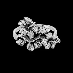 925 Sterling Silver Island Hibiscus Ring