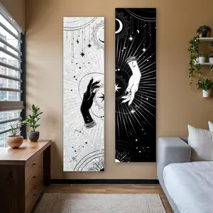 Tarot Card Pattern Vertical Banner Tapestry, 1 Count Stars & Sun & Moon Pattern Wall Hanging Tapestry, Aesthetic Art Tapestries for Bedroom Living Room, Decor, Decoration, Durable Decorative Tapestry