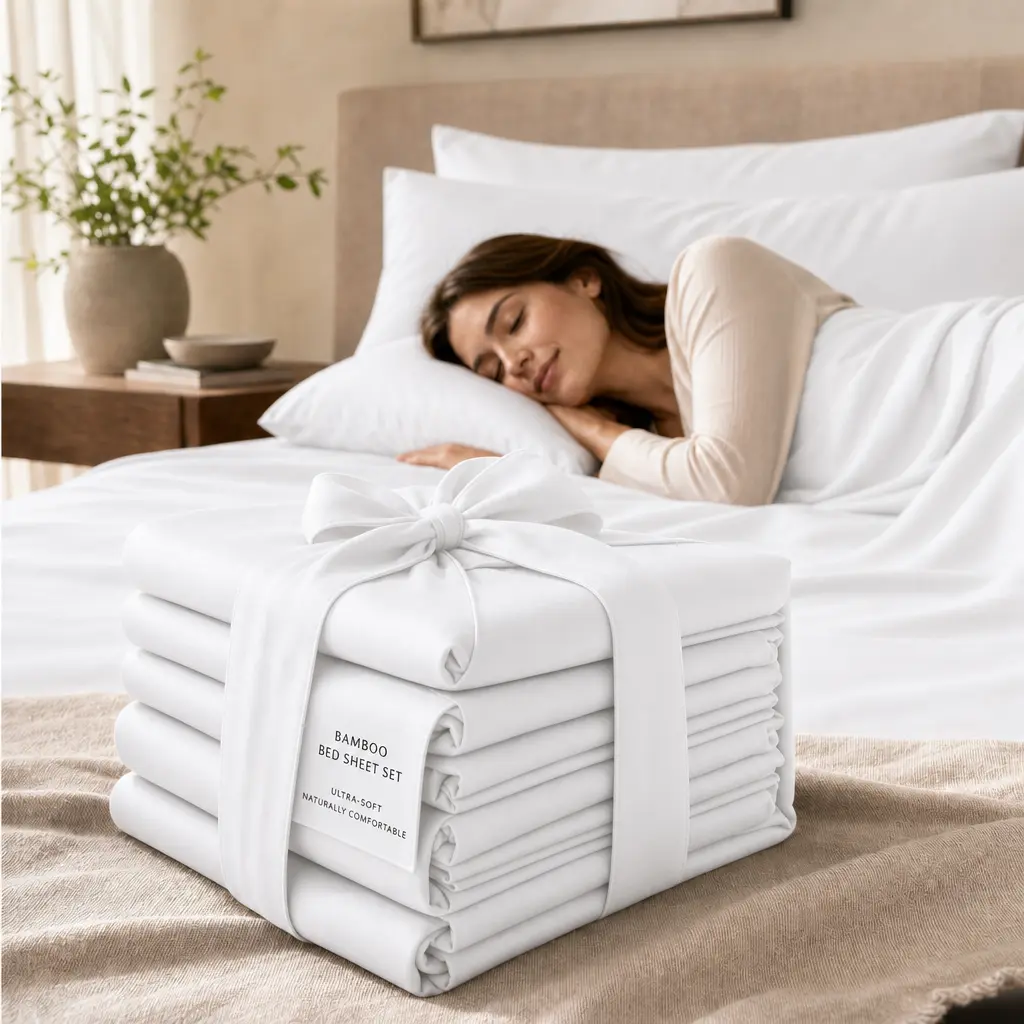 Jollyvogue 6-Piece Extra Deep Pocket Bamboo Viscose Blend Plain Weave Queen Bedding Set - 16-in Deep Pocket Fitted Sheet, Cooling Flat Sheet, Breathable Soft, Hotel Luxury, Wrinkle-Resistant, All-Season (Twin/Full/King Sizes Available)