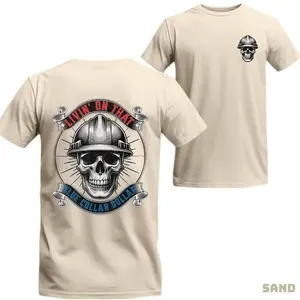 Livin On That Blue Collar Dollar T-Shirt – Skull Hard Hat Graphic, Perfect Gift for Construction Workers and Blue Collar Men, Men's Cotton Tee