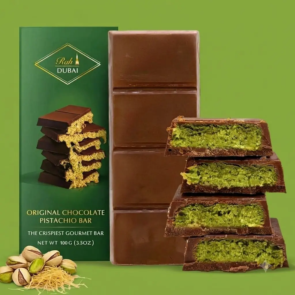 Premium Dubai Pistachio Chocolate Bar (100g) – Loaded with Kunafa & Shredded Phyllo Dough