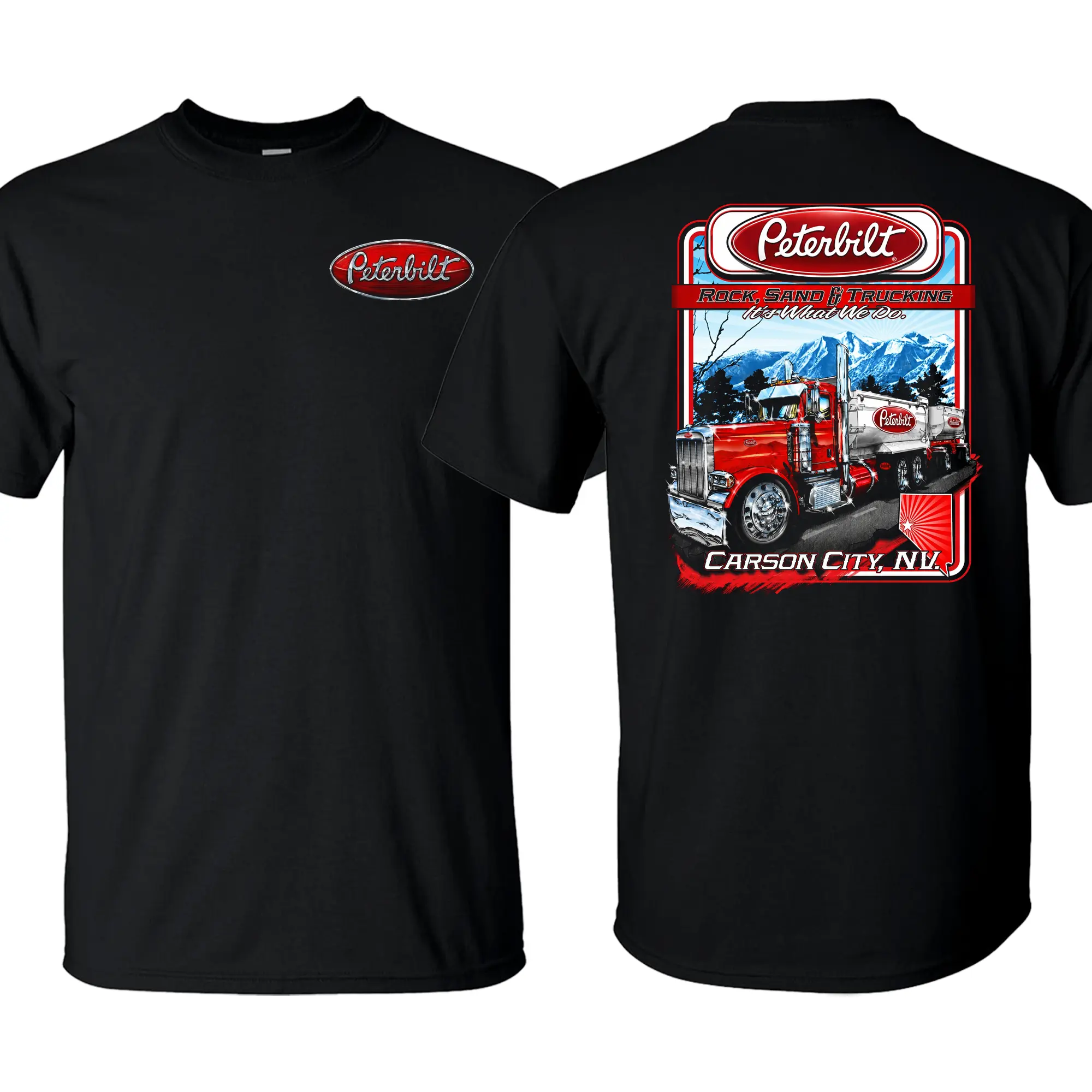 A.S Peterbilt Rock Sand & Trucking T-Shirt – Classic Dump Truck Graphic Tee, Carson City NV Diesel Shirt for Truck Drivers