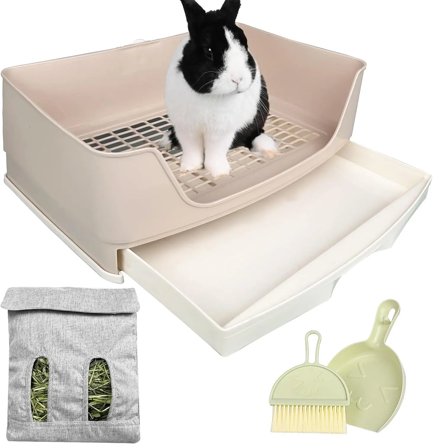 Large  Litter Box Bunny Litter Box, Potty  for Rabbits Litter Pan with Drawer,  Bedding Toilet for Adult Guinea Pig, Ferret, Bunny and Other  (Brown)