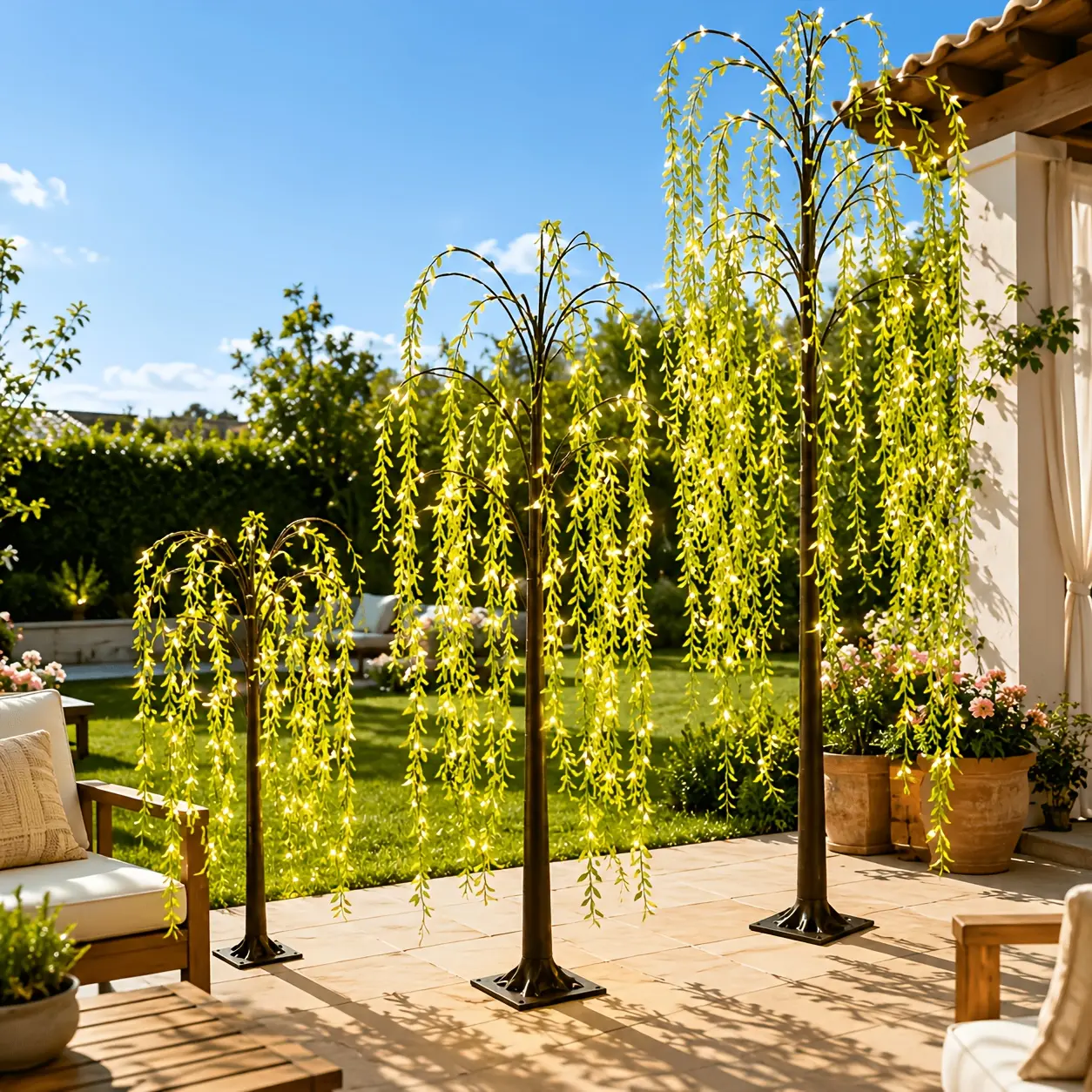 LED Weeping Willow Tree Lights, Cosy Warm White Mood Lighting 47 59 71 Inches, USB Powered Floor Decor Lamp for Indoor Outdoor Spring Summer Home Party and BBQ Decor