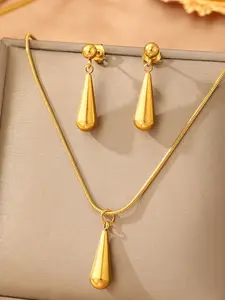 Water Drop Necklace Set, Stainless Steel Material, Non-Fading, Non Tarnish Jewelry, Simple Style, Daily Wear, Chain Print Design, Unisex Jewelry, Elegant Jewelry Set, Teardrop Jewelry Set