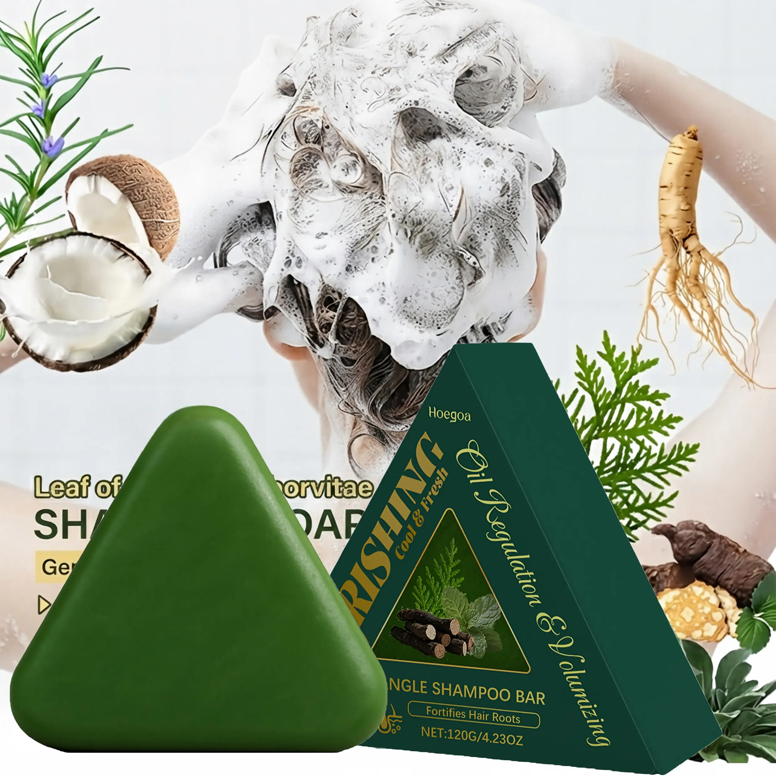 Hoegoa Natural Usma Grass & Cypress Triangle Shampoo Bar Sulfate-Free Cool Fresh Botanical Solid Hair Wash, Powerful Oil Regulation & Root Volumizing Treatment for Greasy, Thin, Flat Fine Hair, Anti-Dandruff Anti-Itch Scalp Cleanser to Fortify Hair Roots