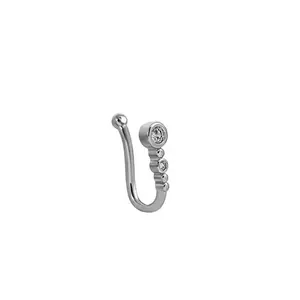 Women's Hypoallergenic Surgical Steel Nose Ring, Minimalist Zircon U-Shaped No-Piercing Faux Clip, Lightweight Silver-Tone Geometric Unisex Party-Ready Body Jewelry