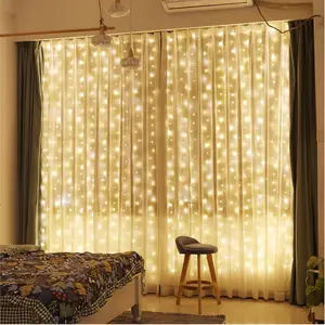 300 LED Curtain Fairy Lights with Remote, 8 Modes 9.8  9.8 Ft Curtain String Light USB Plug in, Twinkle Copper Wire Lights for Bedroom Window Chrismas Wedding Party, Warm White