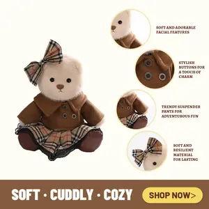 TEDDY HUGGY Adorable Teddy Bear Collection - Brown Coat Outfit Paired with a Cute Teddy Bear - 12 Inches Tall - Soft Plush Toy with Movable Joints - The Perfect Gift for Any Age.