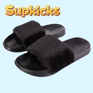 Supkicks Womens Sliders Plush House Slippers Flat Sandals with Memory Foam Cushion Arch Support Anti-Slip Cozy Lining for Girls