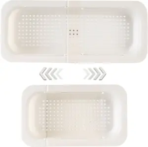 White Plastic Triangular Extendable Over-the-Sink Colander Strainer - 13.5 to 18.8 Inches Kitchen Utensil, Adjustable Collapsible Drainer with Efficient Drainage System, Large Capacity Rustproof Tool for Washing Produce, Draining Pasta
