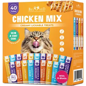 Creamy Lickable Cat Treats & Wet Squeeze Tubes – Chicken & Tuna Mix, Liquid Cat Snacks, Dual Support Urinary & Skin Care, Multivitamin Treats for Cats & Small Dogs (40 Sticks, Chicken Mix)