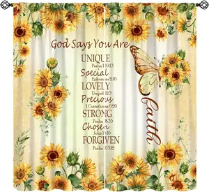 Bible Verse Quotes Sunflower Curtain for Kids, Vintage Christian Scripture Window Treatments Butterfly Spring Summer Flower Drapes for Girls Women Bedroom Living Room W42xL54in