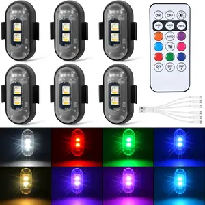 Aircraft 6 PCS Wireless RGB LED Strobe Lights with Remote Control Motorcycle Lights LED Flash Position Wireless Light Aircraft Warning Lights