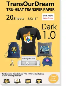 TransOurDream Heat Transfer Paper for Dark T Shirts (20 Sheets, 8.5x11),Printable HTV Heat Transfer Vinyl for Inkjet Printers